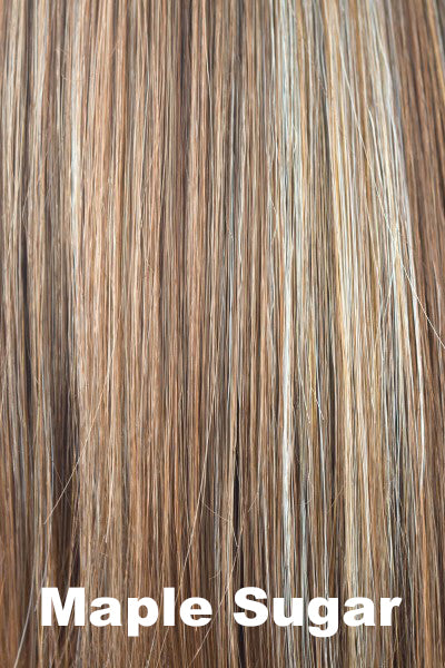 Color Maple Sugar for Amore wig Braylen (#2581). Light brown base with warm undertones and golden and pale blonde highlights.