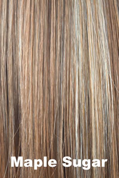 Color Maple Sugar for Rene of Paris Top Piece Long Halo (#737). Light brown base with warm undertones and golden and pale blonde highlights.