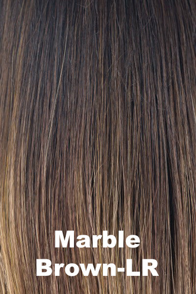 Color Marble Brown-LR for Rene of Paris wig Wyatt (#2396). Warm dark brown and medium golden blonde mix with warm dark brown long roots.