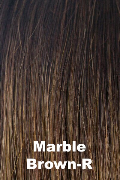 Color Marble Brown-R for Noriko wig Brett #1720. Warm dark brown and medium golden blonde mix with warm dark brown long roots.