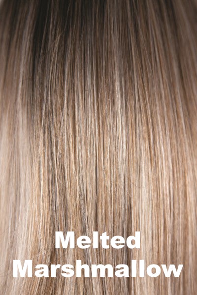 Color Melted Marshmallow for Rene of Paris wig Sage (#2400). Rich dark blonde root blending into a warm toffee base with golden and ash blonde highlights and coconut ash blonde tips.
