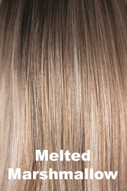 Color Melted Marshmallow for Noriko wig Brett #1720. Rich dark blonde root blending into a warm toffee base with golden and ash blonde highlights and coconut ash blonde tips.