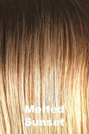 Color Melted Sunset for Rene of Paris wig Cheyenne #2391. Dark golden pearl brown root melting into a medium amber blonde with a hint of saffron and bright golden blonde ends.