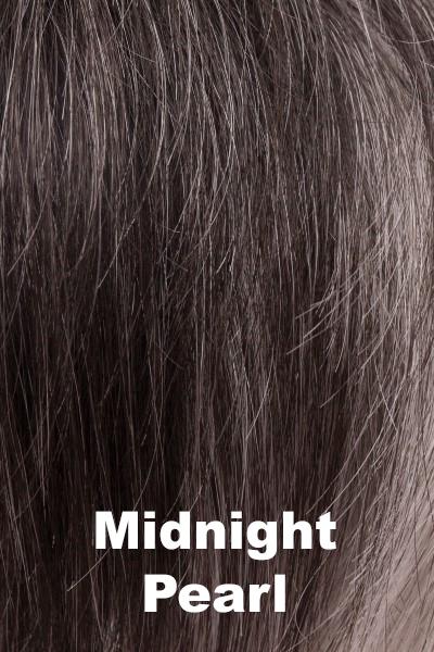 Color Midnight Pearl for Rene of Paris wig Zoe #2349. Cappuccino brown base with silvery white highlights.