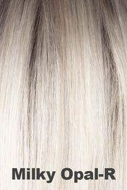 Color Milky Opal-R for Rene of Paris wig Wren (#2401). Platinum Blonde Hair with Warm Brown Roots.
