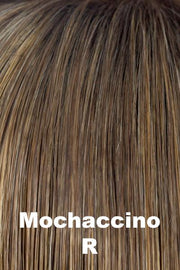 Color Mochaccino-R for Noriko wig Sky #1649. Dark chocolate room with creamy and icy coconut blonde highlights and a chocolate undertone.