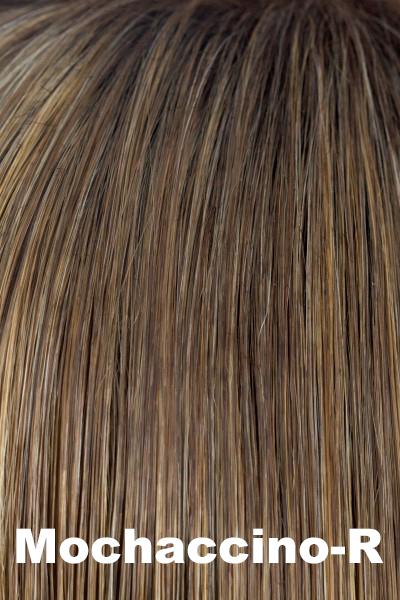 Color Mochaccino-R for Noriko wig Zane #1717. Dark chocolate room with creamy and icy coconut blonde highlights and a chocolate undertone.