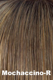 Color Mochaccino-R for Rene of Paris wig Bailey #2346. Dark chocolate room with creamy and icy coconut blonde highlights and a chocolate undertone.