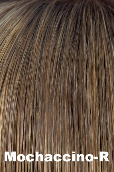 Color Mochaccino-R for Noriko wig Alexi #1711. Dark chocolate room with creamy and icy coconut blonde highlights and a chocolate undertone.