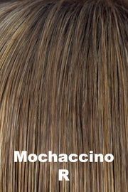 Color Mochaccino-R for Noriko wig Brett #1720. Dark chocolate room with creamy and icy coconut blonde highlights and a chocolate undertone.