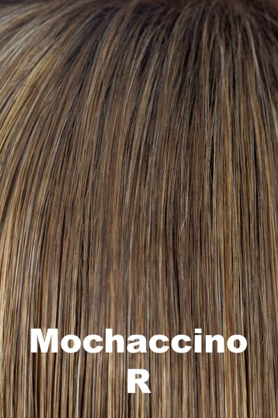 Color Mochaccino-R for Noriko wig Harlow #1721. Dark chocolate room with creamy and icy coconut blonde highlights and a chocolate undertone.