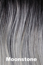 Color Moonstone for Rene of Paris wig Wren (#2401). Cool silvery white grey and creamy white grey blend with naturally dark brown roots.