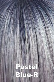Color Pastel Blue-R for Rene of Paris wig Cheyenne #2391. Cool pale pastel blue with a white hue and mineral blue highlights with a dark blue sapphire root.