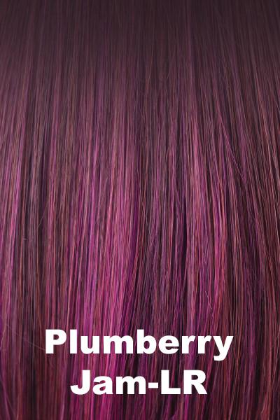 Color Plumberry Jam-LR for Amore wig Reign #2571. Dark brown long root gradually blending into a burgundy, rich violet red base with a fuchsia hue.