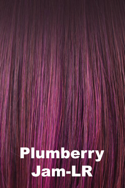 Color Plumberry Jam-LR for Alexander Couture wig Avalon (#1032).  Dark brown long root gradually blending into a burgundy, rich violet red base with a fuchsia hue.
