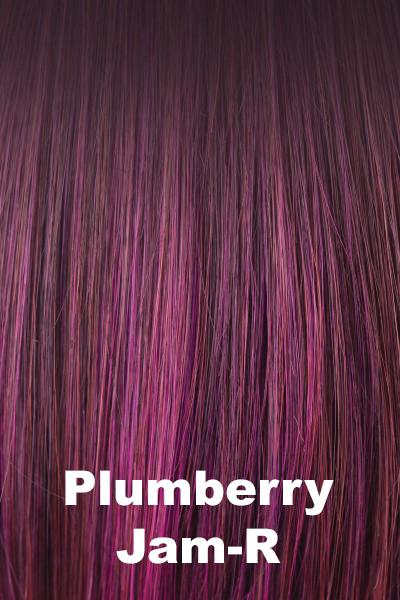Color Plumberry Jam-R for Noriko wig Blake #1700. Dark brown root gradually blending into a burgundy, rich violet red base with a fuchsia hue.