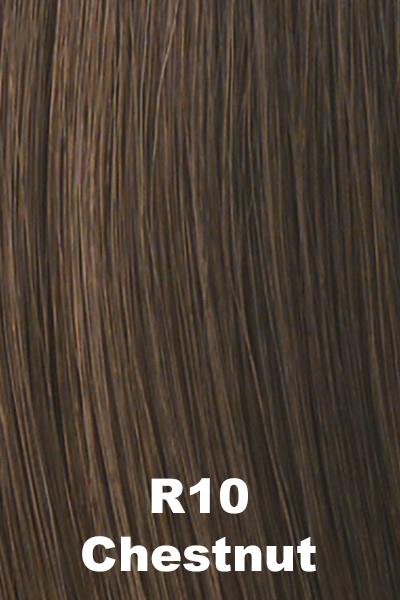 Color Chestnut (R10) for Raquel Welch wig Savoir Faire Remy Human Hair.  Rich medium to light brown base.