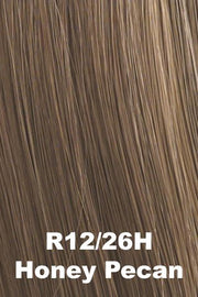 Color Honey Pecan (R12/26H) for Raquel Welch wig Tango.  Light brown base with dark strawberry blonde highlights.