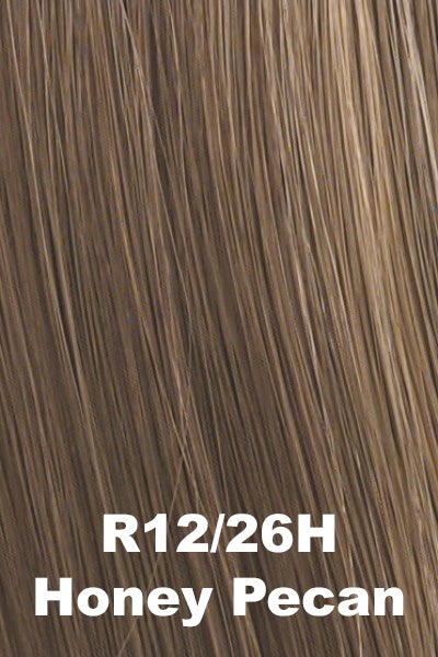 Color Honey Pecan (R12/26H) for Raquel Welch wig Trend Setter Elite.  Light brown base with dark strawberry blonde highlights.