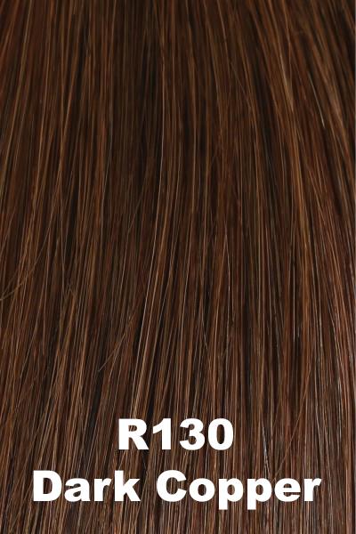 Color Dark Copper (R130) for Raquel Welch wig Success Story Human Hair.  Rooted dark chestnut brown with subtle copper highlights.