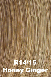 Color Honey Ginger (R14/25) for Raquel Welch wig Glamour and More Remy Human Hair.  Dark blonde base with honey blonde and ginger blonde highlights.