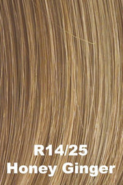 Color Honey Ginger (R14/25) for Raquel Welch wig Tango.  Dark blonde base with honey blonde and ginger blonde highlights.