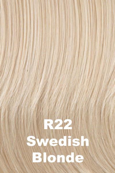 Color Swedish Blonde (R22) for Raquel Welch Top Piece Sonata.  Cool toned platinum blonde with subtle pale honey blonde highlights.