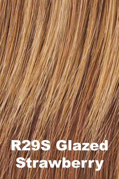 Color Glazed Strawberry (R29S) for Raquel Welch wig Provocateur Remy Human Hair.  Light red base with strawberry blonde and natural blonde highlights.