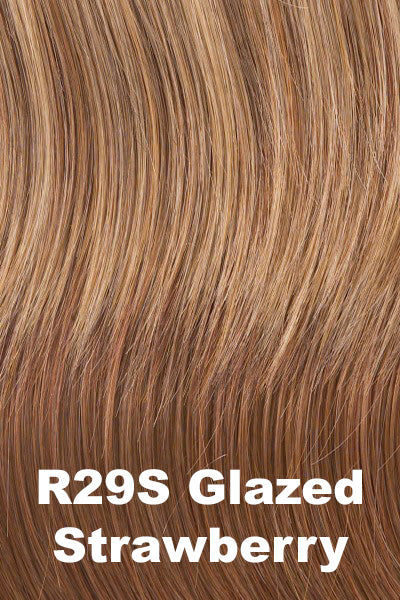 Color Glazed Strawberry (R29S+) for Raquel Welch wig Ahead Of The Curve.  Light red base with strawberry blonde and natural blonde highlights.