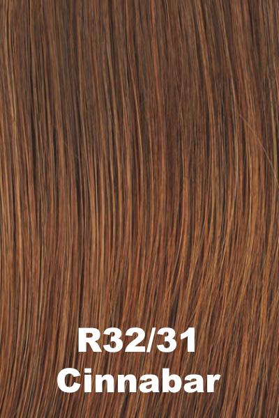 Color Cinnabar (R32/31) for Raquel Welch wig Trend Setter.  Chestnut brown base with dark auburn red highlights.