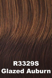 Color Glazed Auburn (R3329S+) for Raquel Welch wig Winner Petite.  Dark chestnut brown base with auburn and copper highlights.