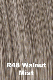 Color Walnut Mist (R48) for Raquel Welch wig Whimsy.  A blend of light brown and light grey with a darker nape.