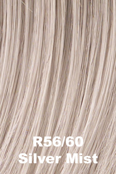 Color Silver Mist (R56/60) for Raquel Welch wig Ahead Of The Curve.  Lightest grey with very subtle medium brown woven throughout the base and pure white highlights.