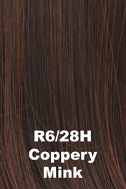 Color Coppery Mink (R6/28H) for Raquel Welch wig Sparkle.  Dark medium brown with bronze copper highlights.