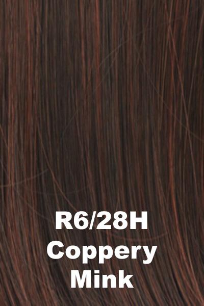 Color Coppery Mink (R6/28H) for Raquel Welch wig Winner.  Dark medium brown with bronze copper highlights.