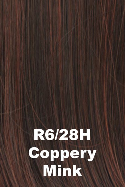Color Coppery Mink (R6/28H)  for Raquel Welch wig Voltage.  Dark medium brown with bronze copper highlights.