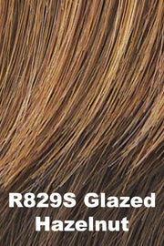 Color Glazed Hazelnut (R829S) for Raquel Welch wig Calling All Compliments Remy Human Hair.  Rich medium brown with copper blonde highlights.