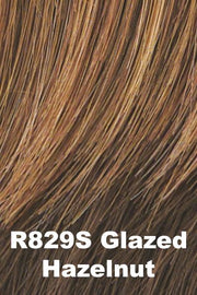 Color Glazed Hazelnut (R829S+) for Raquel Welch wig Winner Petite.  Rich medium brown with copper blonde highlights.