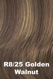 Color Golden Walnut (R8/25) for Raquel Welch Top Piece Lyric.  Medium brown with strawberry blonde highlights.