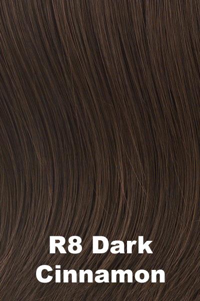 Color Dark Cinnamon (R8) for Raquel Welch Top Piece Charmed Life 12" Human Hair.  Rich medium brown with a warm undertone.