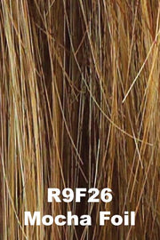 Color Mocha Foil (R9F26) for Raquel Welch wig Winner Petite.  Medium brown base with golden blonde face framing highlights.