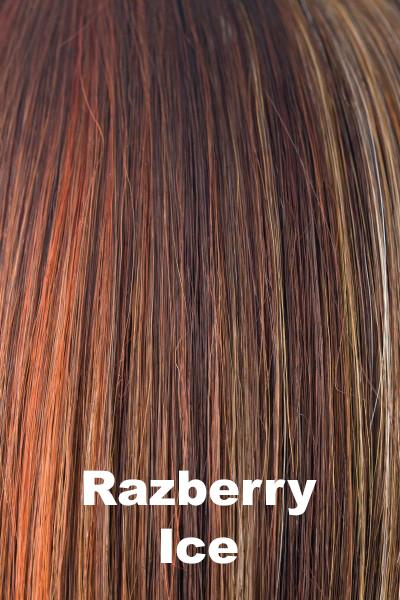 Color Razberry Ice for Rene of Paris wig Shannon #2342. Dark brown base with a violet hue, dark copper highlights and ash pearl blonde and rouge undertones.