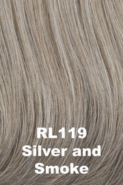 Color Silver and Smoke (RL119) for Raquel Welch wig Let's Rendezvous.  Light brown with light grey blended throughout the base with a darker nape.