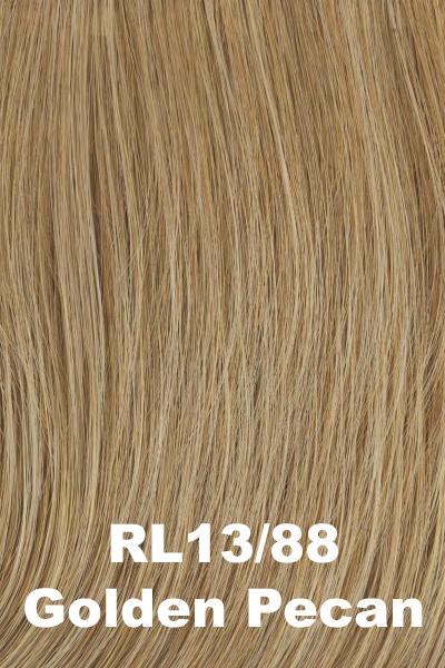 Color Golden Pecan (RL13/88) for Raquel Welch Top Piece Go All Out 16".  Medium blonde with warm toned beige and creamy blonde blend.