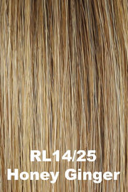 Color Honey Ginger (RL14/25) for Raquel Welch wig On Point.  Dark blonde undertones with honey and warm strawberry blonde highlights.