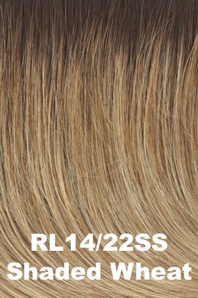 Color Shaded Wheat (RL14/22SS) for Raquel Welch Top Piece Beautiful Illusion.  Dark rooting blended into a wheat blonde base with subtle golden undertones.