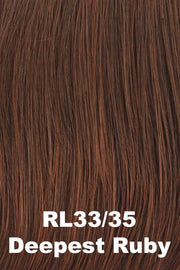 Color Deepest Ruby (RL33/35) for Raquel Welch wig Let's Rendezvous.  Dark auburn base with bright red highlights.