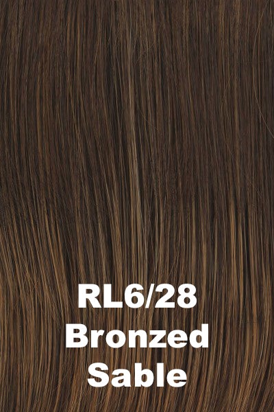 Color Bronzed Sable (RL6/28) for Raquel Welch Top Piece Beautiful Illusion.  Medium brown with a hint of auburn and chestnut brown highlights.