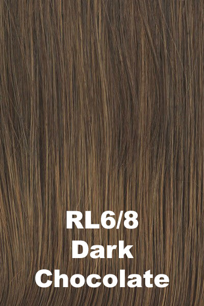 Color Dark Chocolate (RL6/8) for Raquel Welch wig Captivating Canvas.  Medium chocolate brown blended with warm medium brown.
