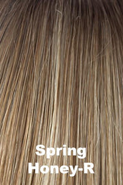Color Spring Honey-R for Noriko wig Alva #1715. Honey gold brown roots, a golden brown base and wheat blonde and strawberry blonde highlights.